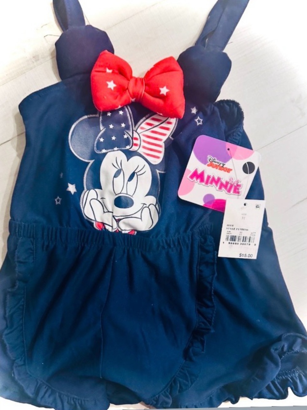 NWT 3T Disney Minnie Mouse Navy and Red Bow Toddler Romper